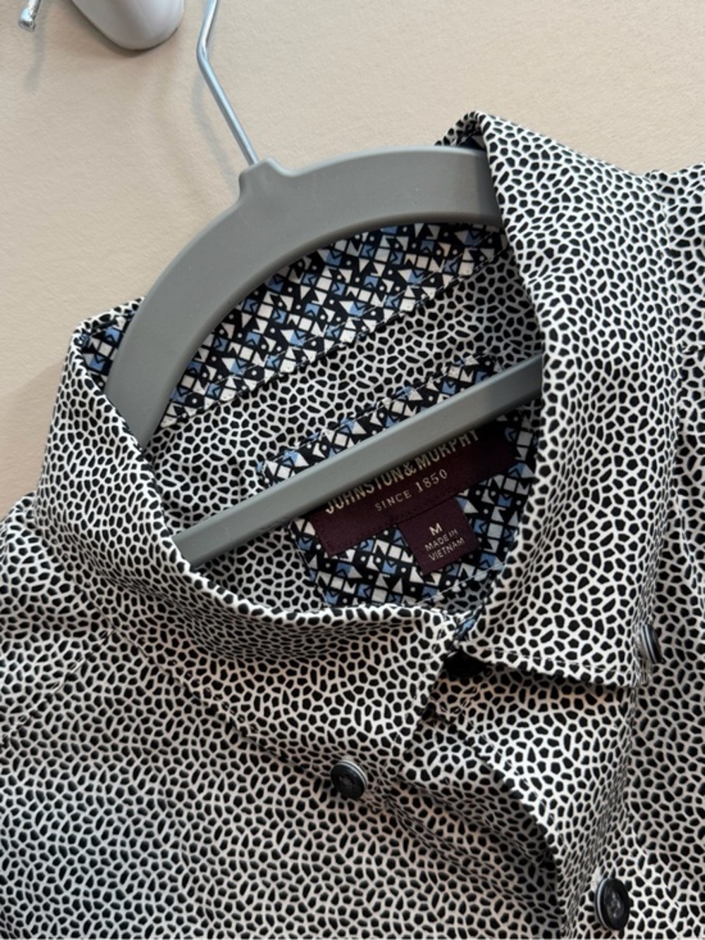 Johnston & Murphy Black and White Abstract Dot Button-Down Shirt Cotton